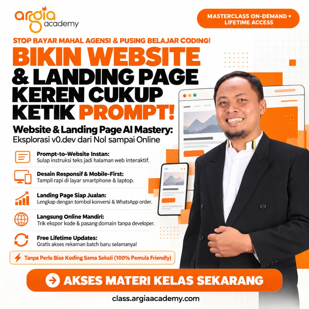 Bikin Website & Landing Page Keren Tanpa Koding! Kuasai AI Web Builder & v0 dari Nol.